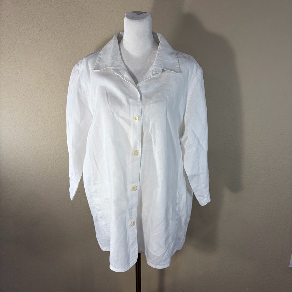 Orvis 100% Linen Button Down Shirt Sz L White Roll Tab Long Sleeve Coastal Comfy